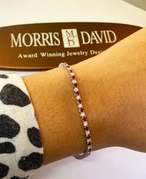 3.75 Carat Natural Diamond & Ruby Tennis Bracelet G SI 14K White Gold 7''