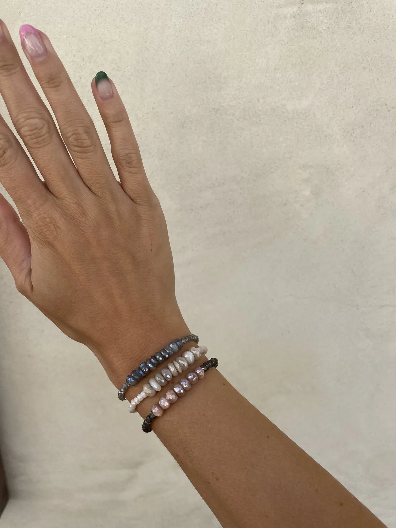 3mm Yellow Gold Filled Bracelet with Milky Agate and Champagne Moonstone Mix