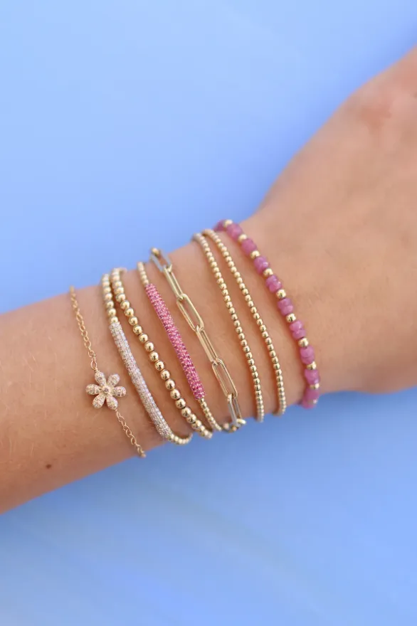 3mm Yellow Gold Filled Bracelet with Pink Sapphire Gold Pattern