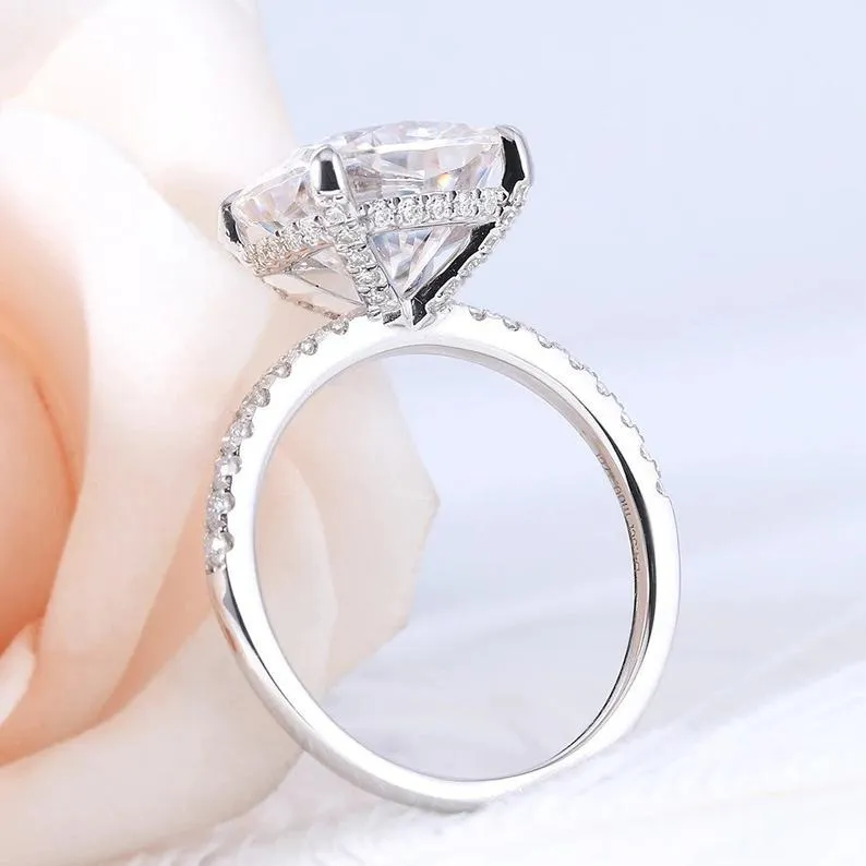 5 ct Cushion Cut , 14k/18k Solid White Gold ring, Engagement Ring, Forever One Moissanite Halo Ring, Diamond Wedding Ring