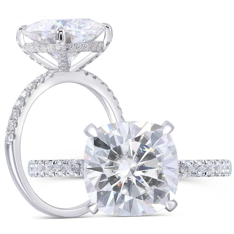 5 ct Cushion Cut , 14k/18k Solid White Gold ring, Engagement Ring, Forever One Moissanite Halo Ring, Diamond Wedding Ring