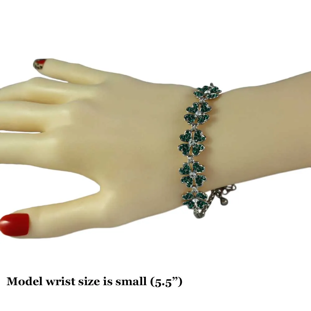 5 Emerald Green Crystals Lucky 4 Leaf Clover Bracelet - BTS603