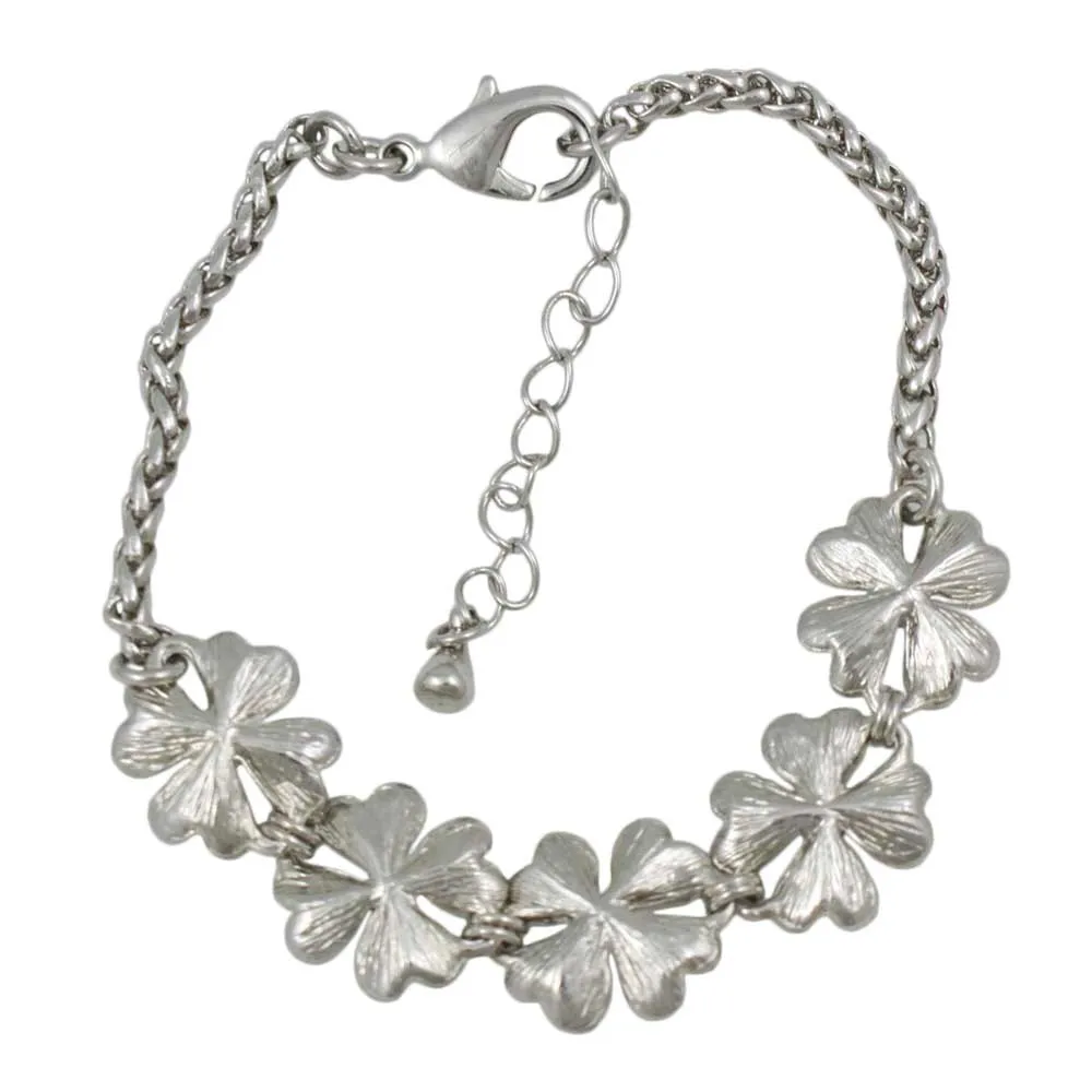 5 Emerald Green Crystals Lucky 4 Leaf Clover Bracelet - BTS603