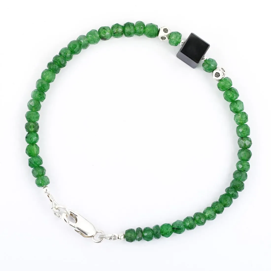5 mm Emerald Gemstone Bracelet With 7 mm Black Diamond Bead