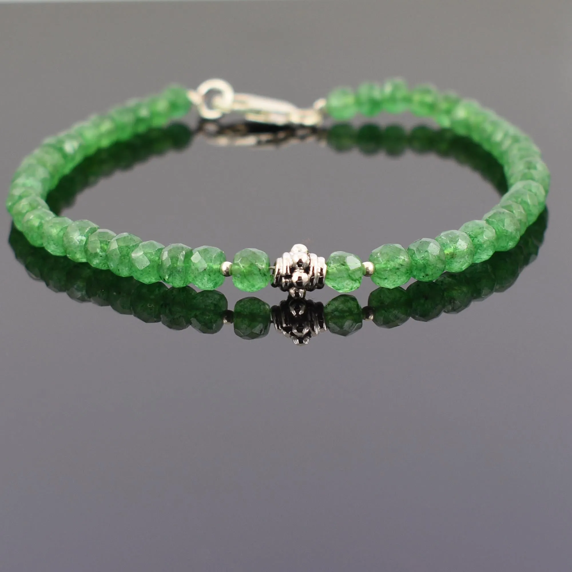 5 mm Emerald Gemstone Bracelet with Silver Finding, 100% Certified