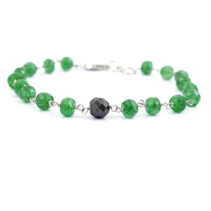 5 mm Emerald Gemstone Chain Bracelet With 7 mm Black Bead,  AAA Certified