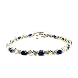 5.37 CARAT DIAMOND AND SAPPHIRE BRACELET G SI 14K GOLD 7”