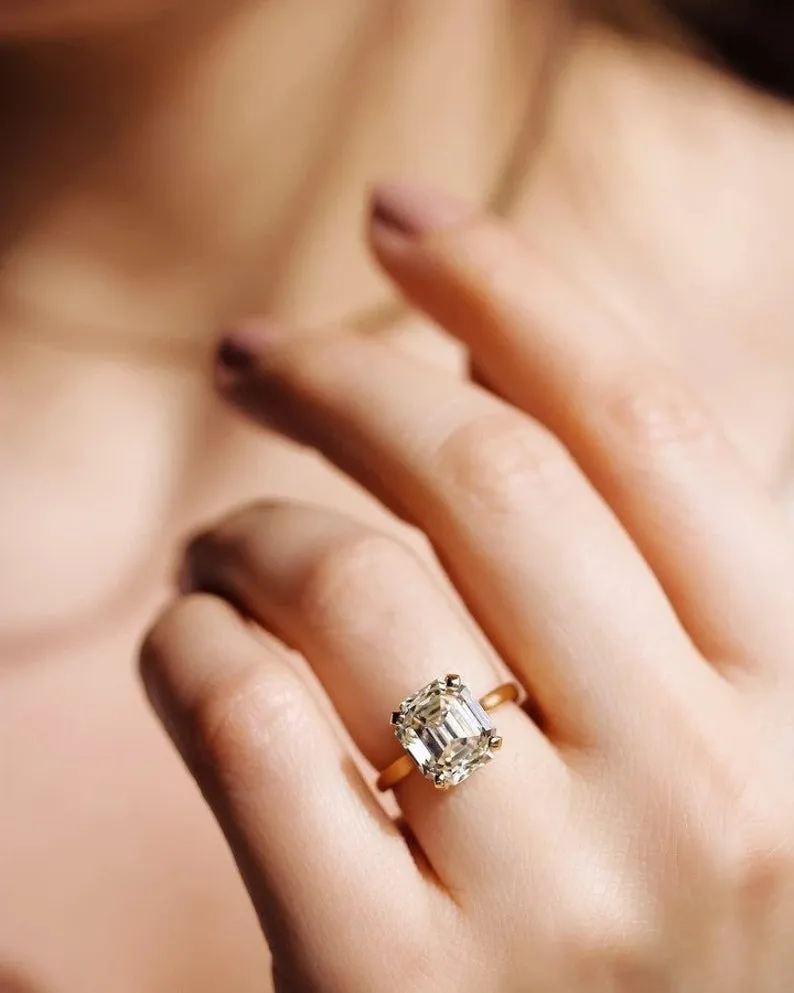 5.86CT Stunning Asscher Cut Moissanite 14K Gold engagement ring vintage Diamond wedding Bridal Promise gift for women jewelry