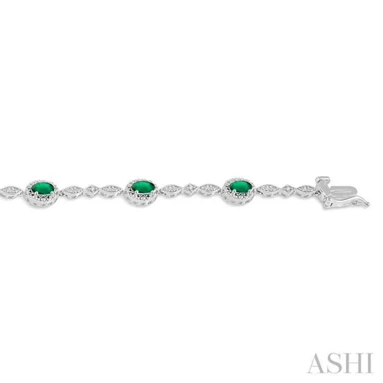 5x3 MM Oval Cut Emerald and 1/20 ctw Single Cut Diamond Bracelet in 14K White Gold
