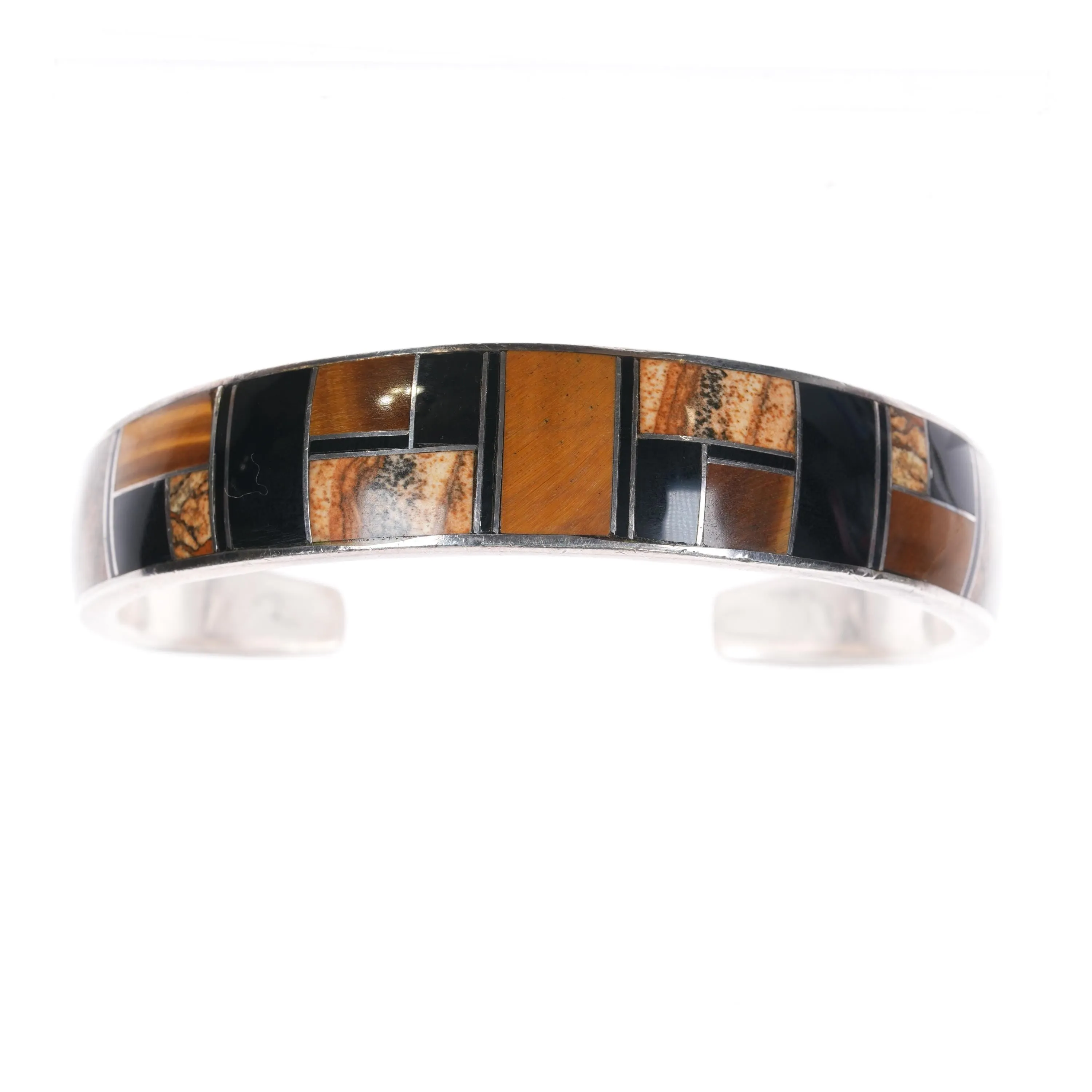 7.12" Chee-Supersmiths David Rosales Navajo silver petrified wood cuff bracelet