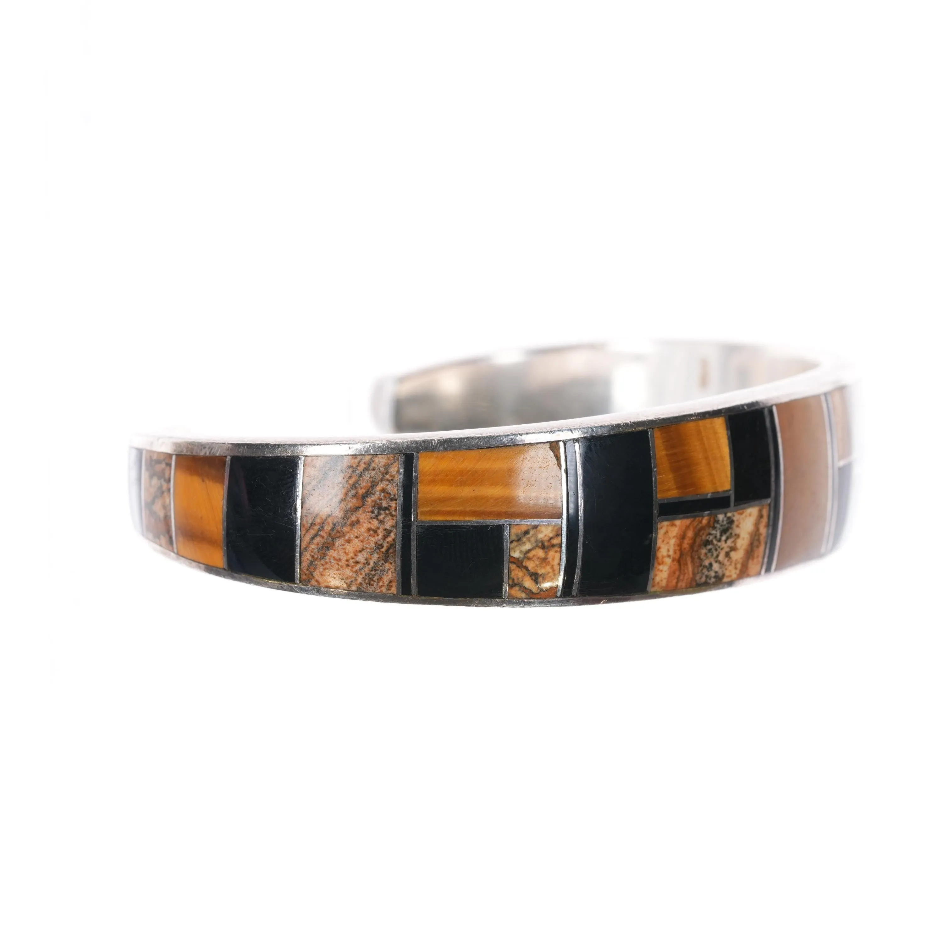 7.12" Chee-Supersmiths David Rosales Navajo silver petrified wood cuff bracelet