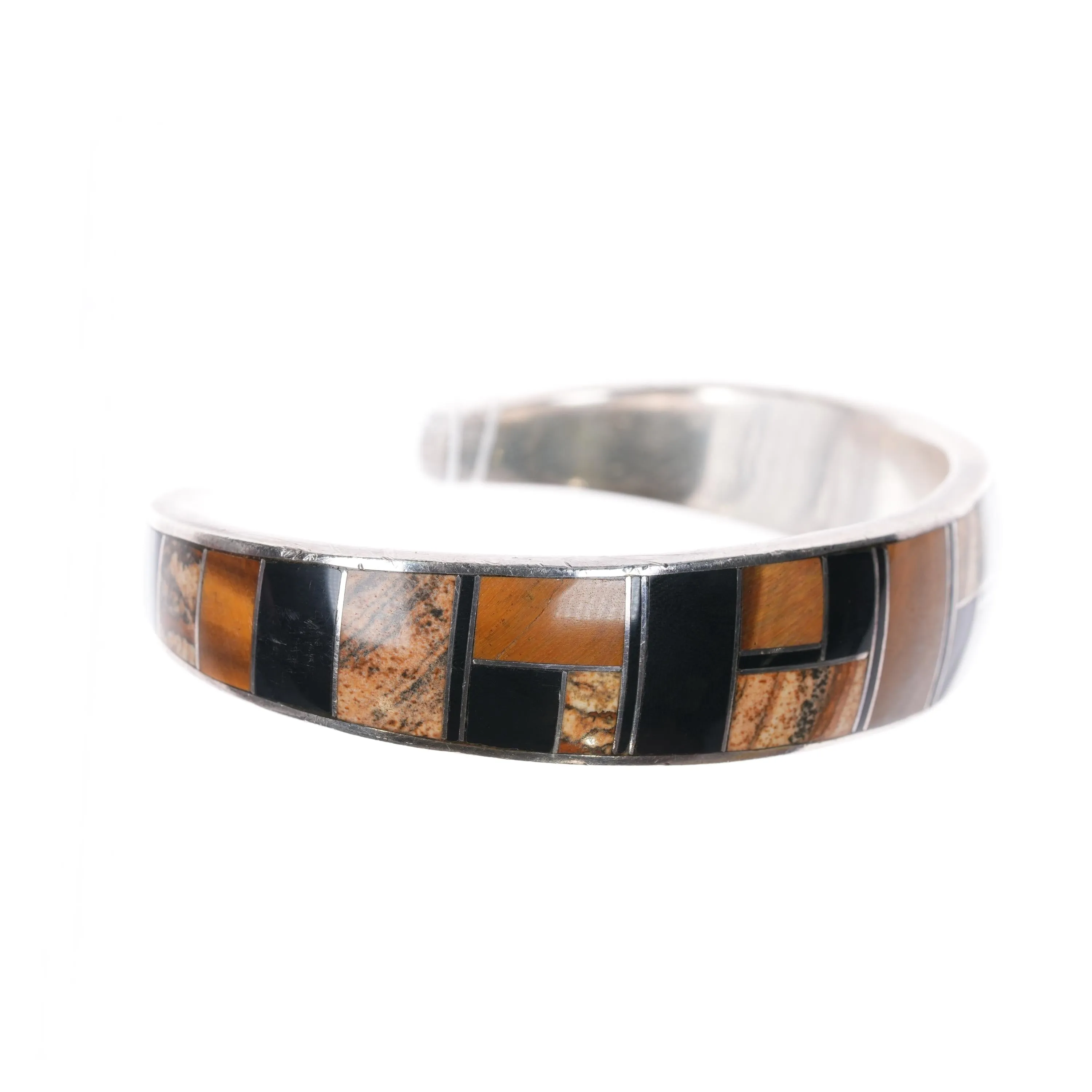 7.12" Chee-Supersmiths David Rosales Navajo silver petrified wood cuff bracelet