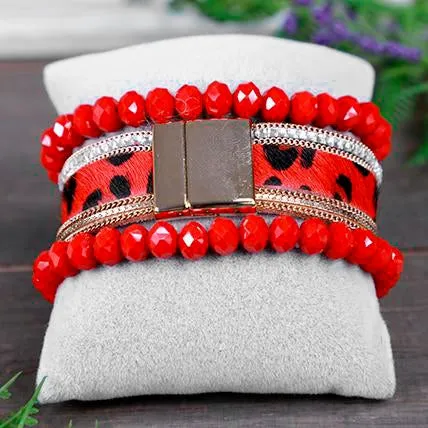 74699 - Animal Hide Stacked Bracelets - Red
