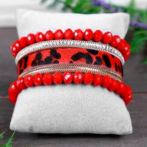 74699 - Animal Hide Stacked Bracelets - Red
