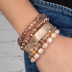 74744 - Animal Print Crystal Beaded Stacked Bracelets - Rose Gold