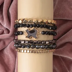 74745 - Dainty Animal Print Texas Stacked Bracelets - Black