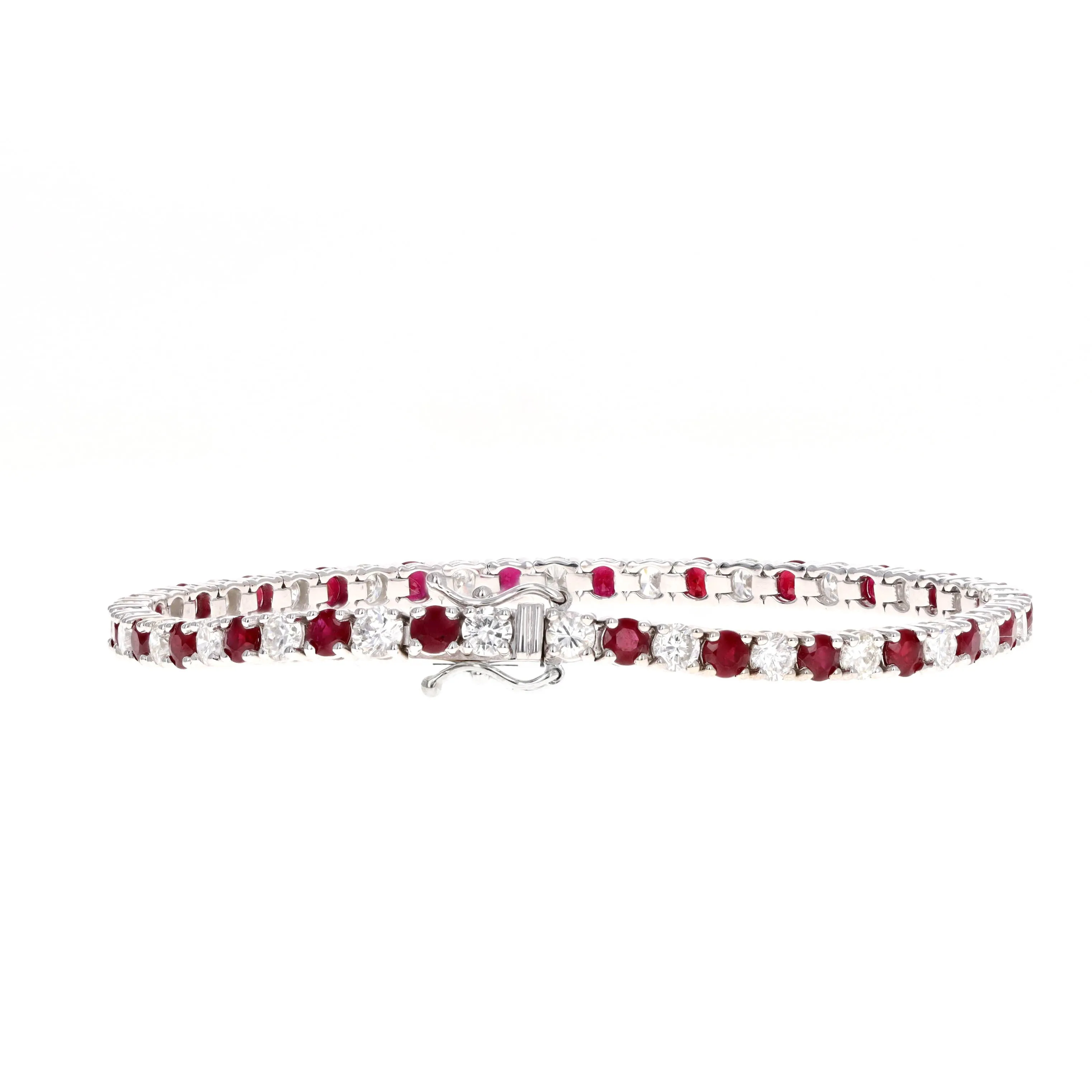 7.55 Carat Total Weight Round Ruby Diamond Tennis Bracelet
