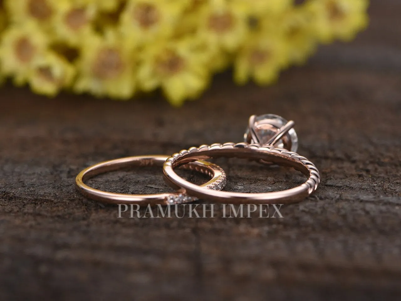 7mm Round Moissanite Engagement Ring Set vintage Unique Cluster Rose Gold Engagement Ring Set for women Diamond wedding Anniversary gift