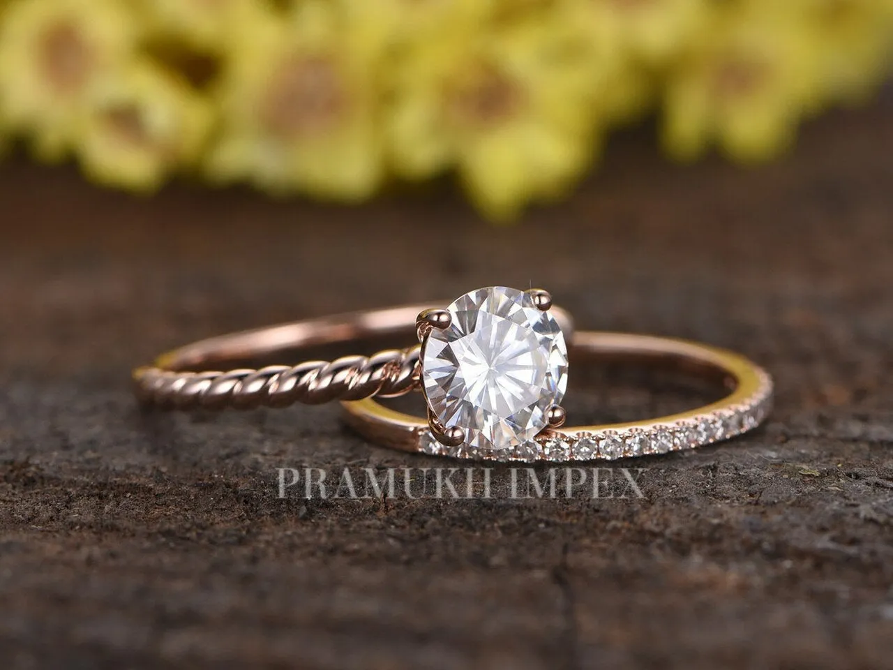 7mm Round Moissanite Engagement Ring Set vintage Unique Cluster Rose Gold Engagement Ring Set for women Diamond wedding Anniversary gift