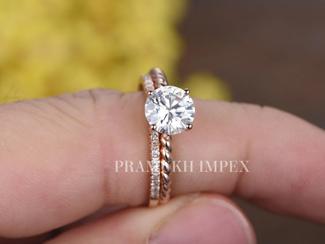 7mm Round Moissanite Engagement Ring Set vintage Unique Cluster Rose Gold Engagement Ring Set for women Diamond wedding Anniversary gift