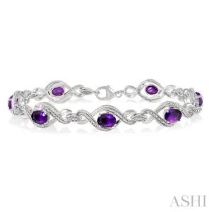 7x5 MM Oval Cut Amethyst and 1/10 ctw Round Cut Diamond Semi Precious Bracelet in Sterling Silver