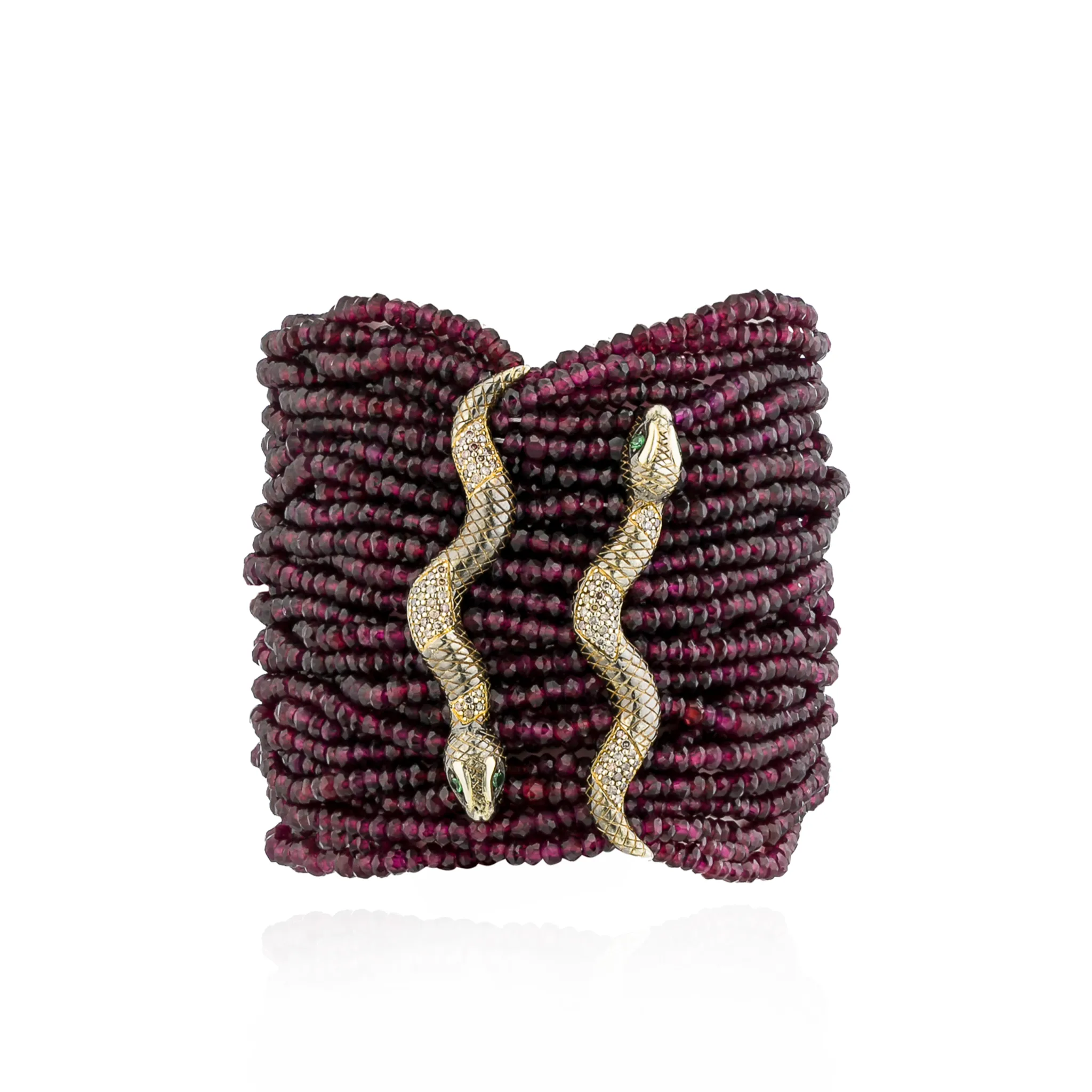 925 Silver Double-Snake Zinta Bracelet with Garnet & Diamond
