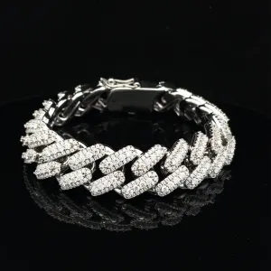 925 SILVER ICED OUT SQUARE CUBAN LINK CHAIN BRACELET- 18MM