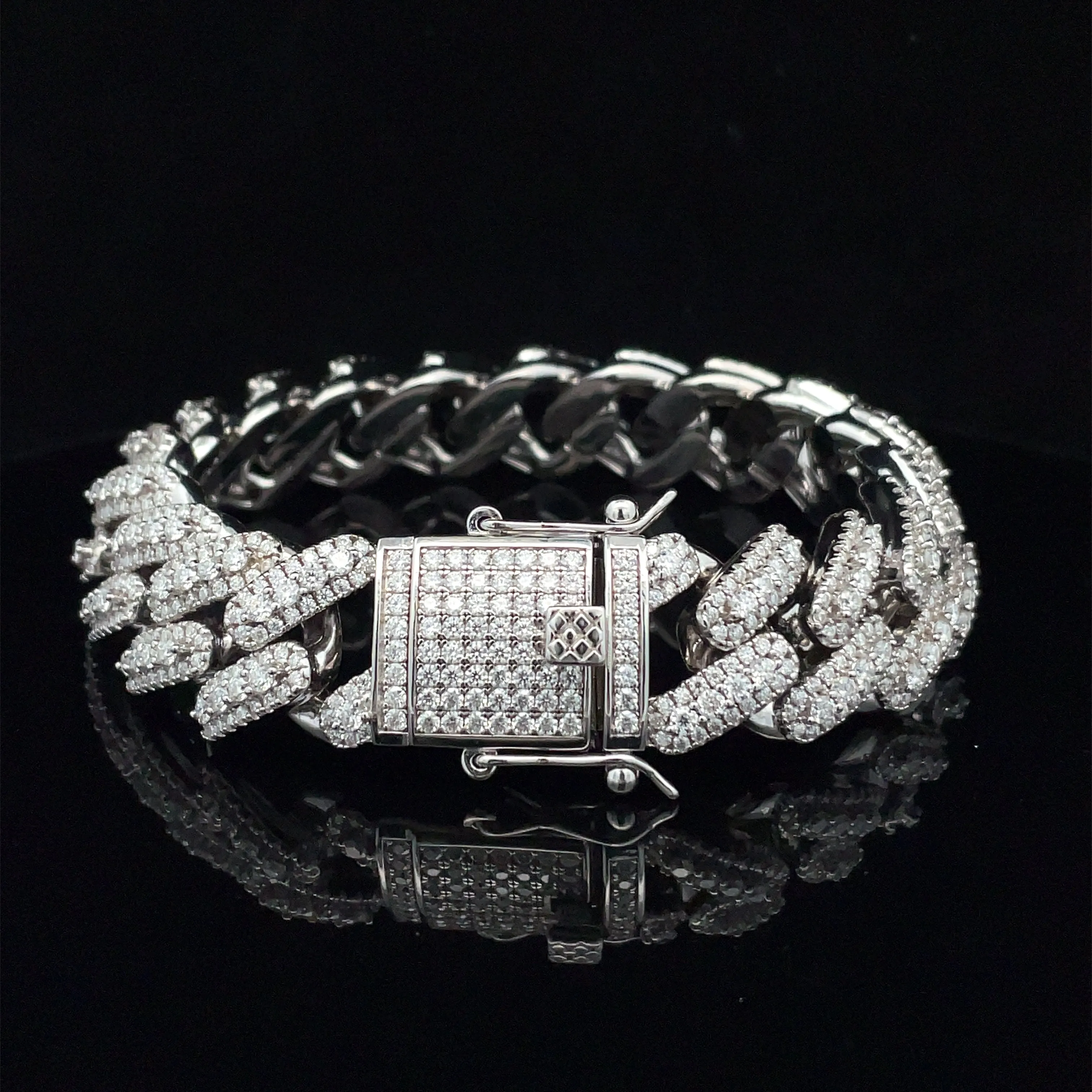 925 SILVER ICED OUT SQUARE CUBAN LINK CHAIN BRACELET- 18MM