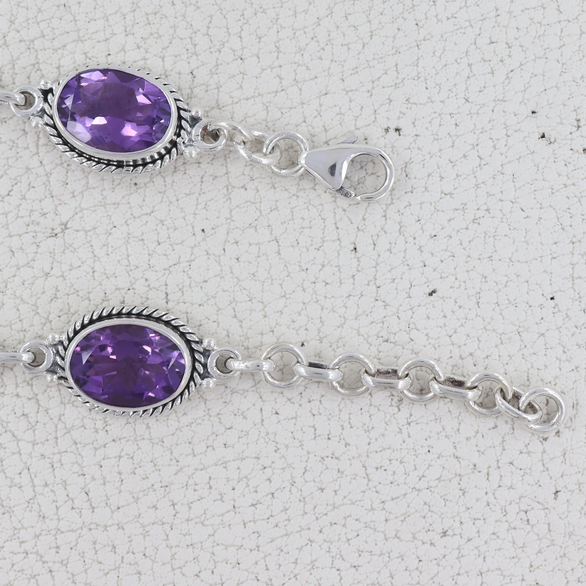 925 Sterling Silver Amethyst Cut Gemstone Bracelets