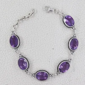 925 Sterling Silver Amethyst Cut Gemstone Bracelets