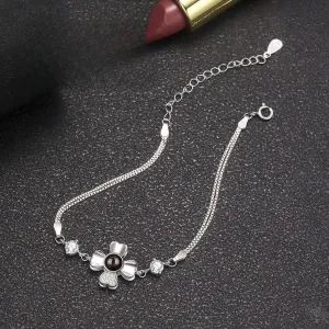 925 Sterling Silver Lucky Four Leaf Clover with Diamonds Felicity Bracelet with Picture Inside
