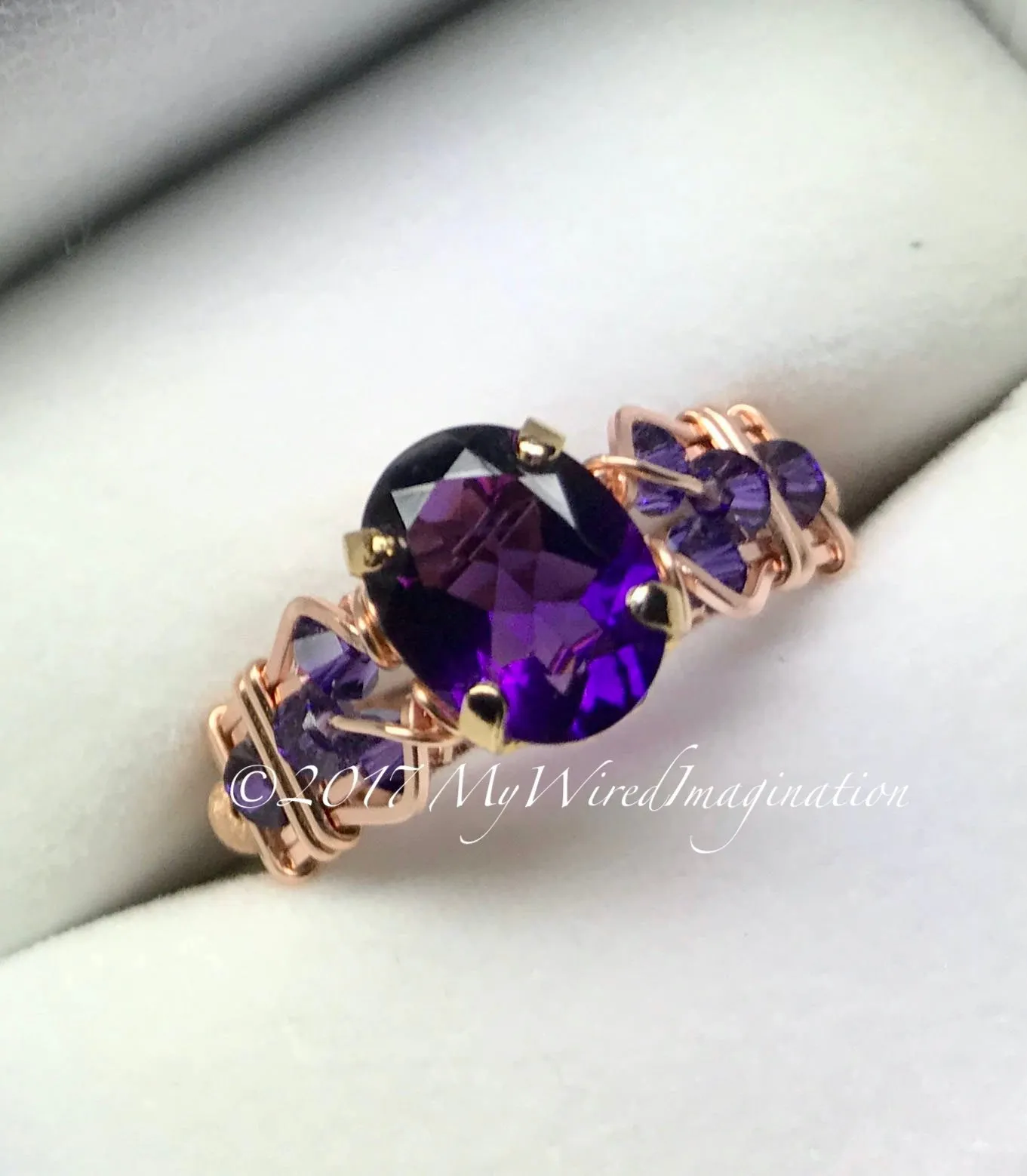 AAA Royal Amethyst Wire Wrapped Ring, February Birthstone Ring, 14K GF US Size 7.5