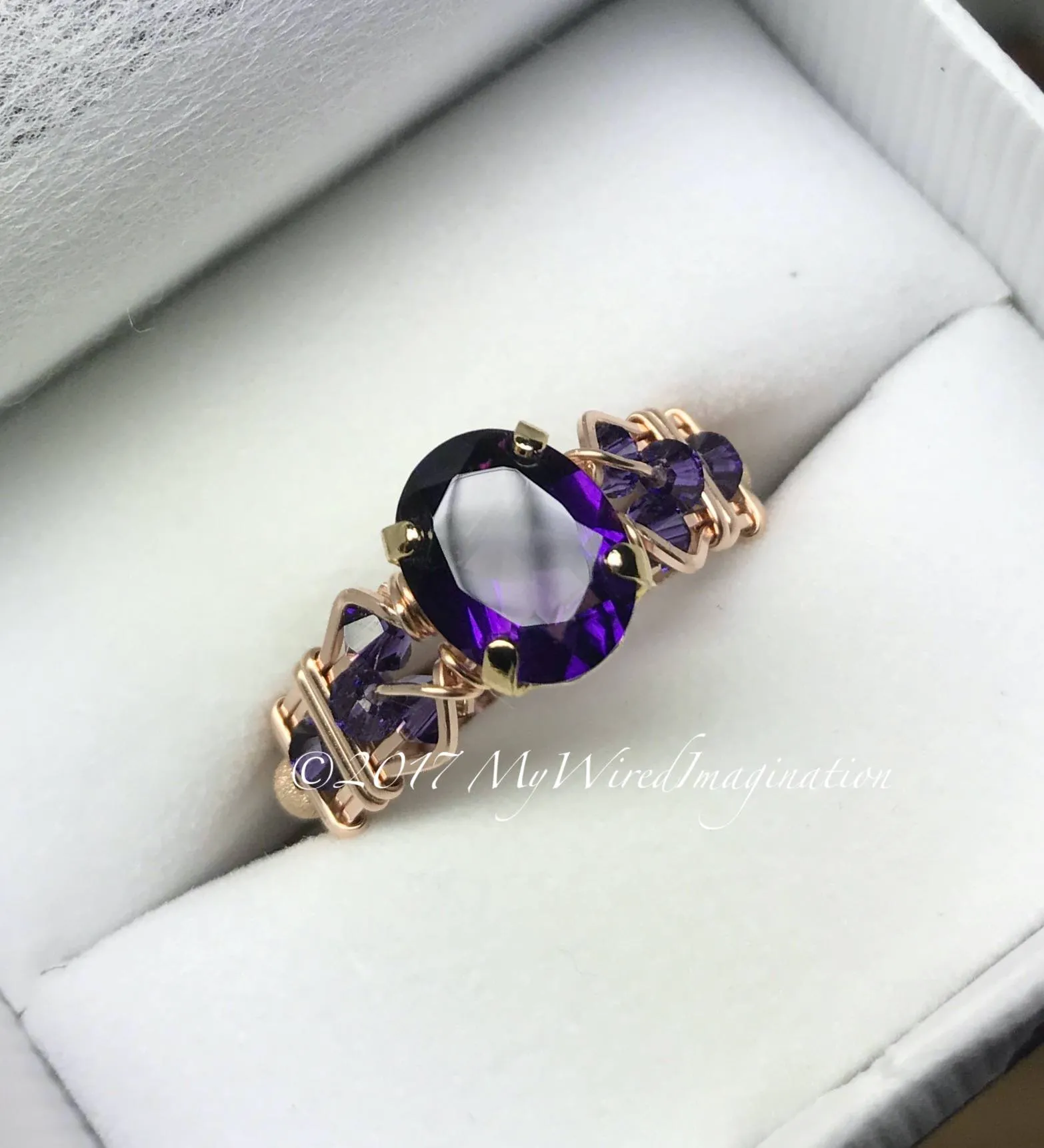 AAA Royal Amethyst Wire Wrapped Ring, February Birthstone Ring, 14K GF US Size 7.5