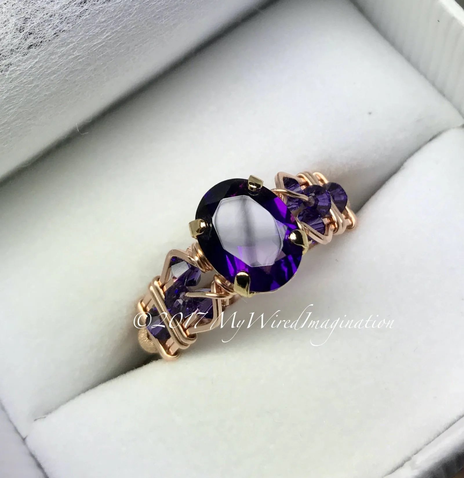 AAA Royal Amethyst Wire Wrapped Ring, February Birthstone Ring, 14K GF US Size 7.5