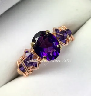 AAA Royal Amethyst Wire Wrapped Ring, February Birthstone Ring, 14K GF US Size 7.5