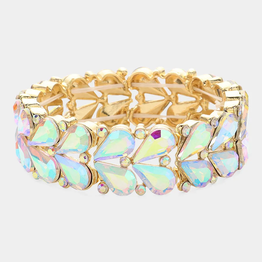 AB Crystal Teardrop Cluster Pageant Stretch Bracelet on gold |AB on Gold Crystal Stretch Bracelet |  644537