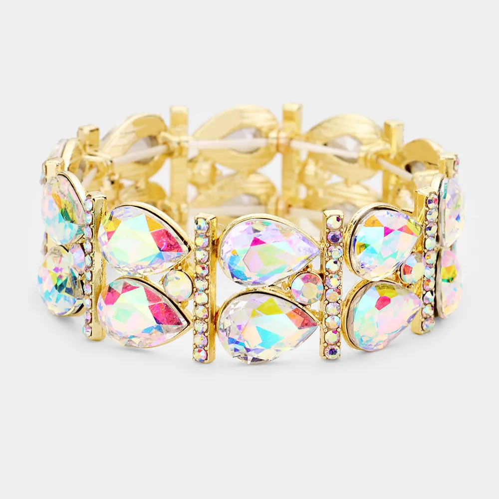 AB Crystal Teardrop Stretch Pageant Bracelet on Gold | 429353