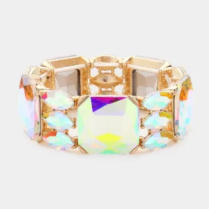 AB Rectangle and Marquise Stone Stretch Evening Bracelet on Gold | Chunky Bracelet |  623722
