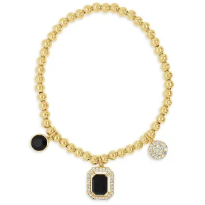 Absolute Gold Black Square Pendant Beaded Bracelet