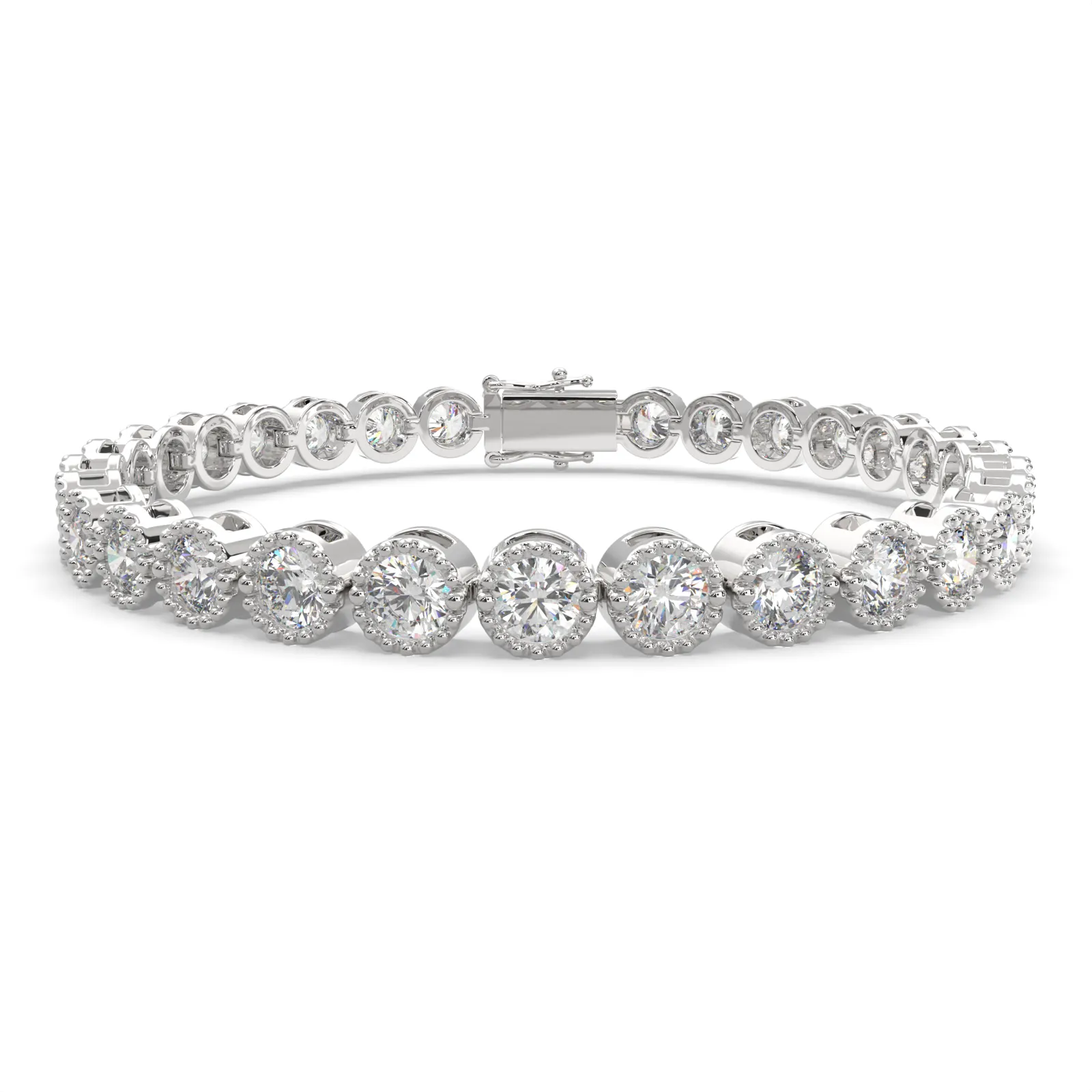 Amalthea Round Cut Diamond Tennis Bracelet Milgrain Bezel (8 ctw)