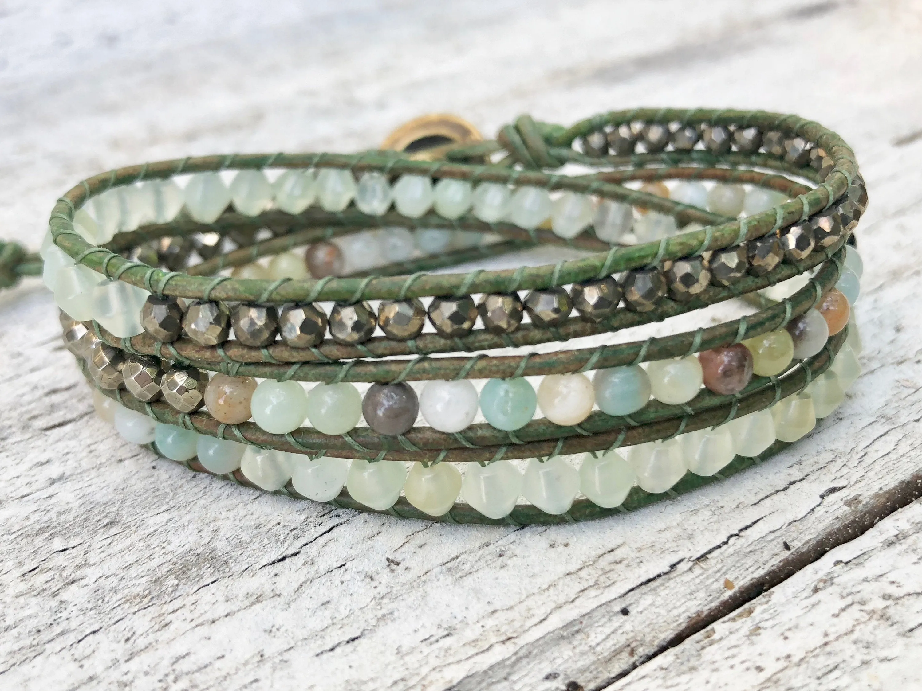 Amazonite Triple Wrap Jade Bracelet