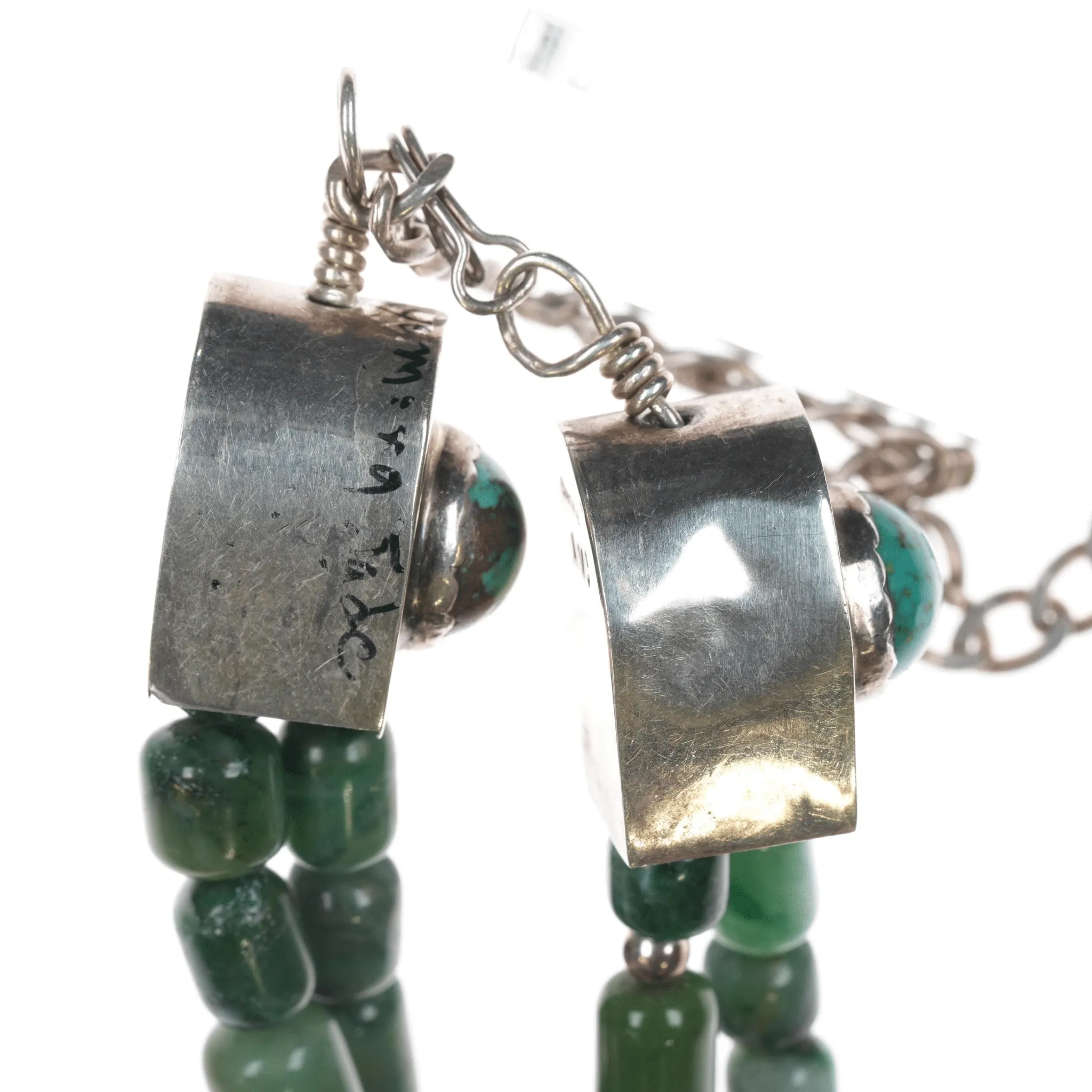 AMC Native American Sterling, turquoise, Montana Jade beaded necklace