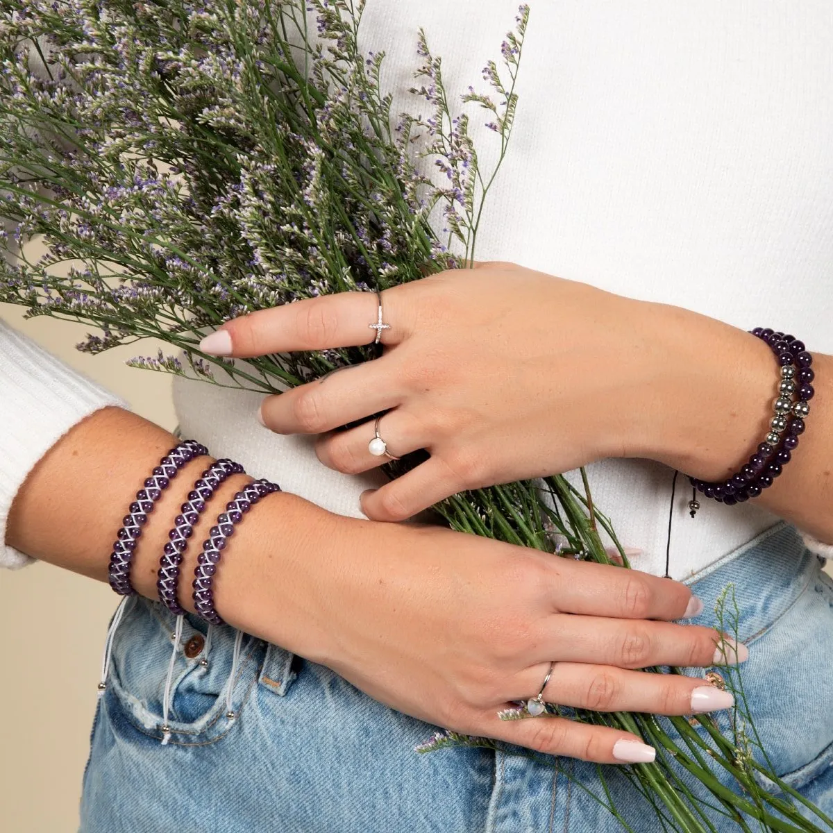 Amethyst | .925 Sterling Silver | Healing Gemstone Bead Bracelet