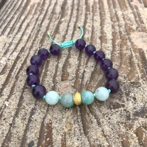 Amethyst & Amazonite Adjustable Beaded Bracelet