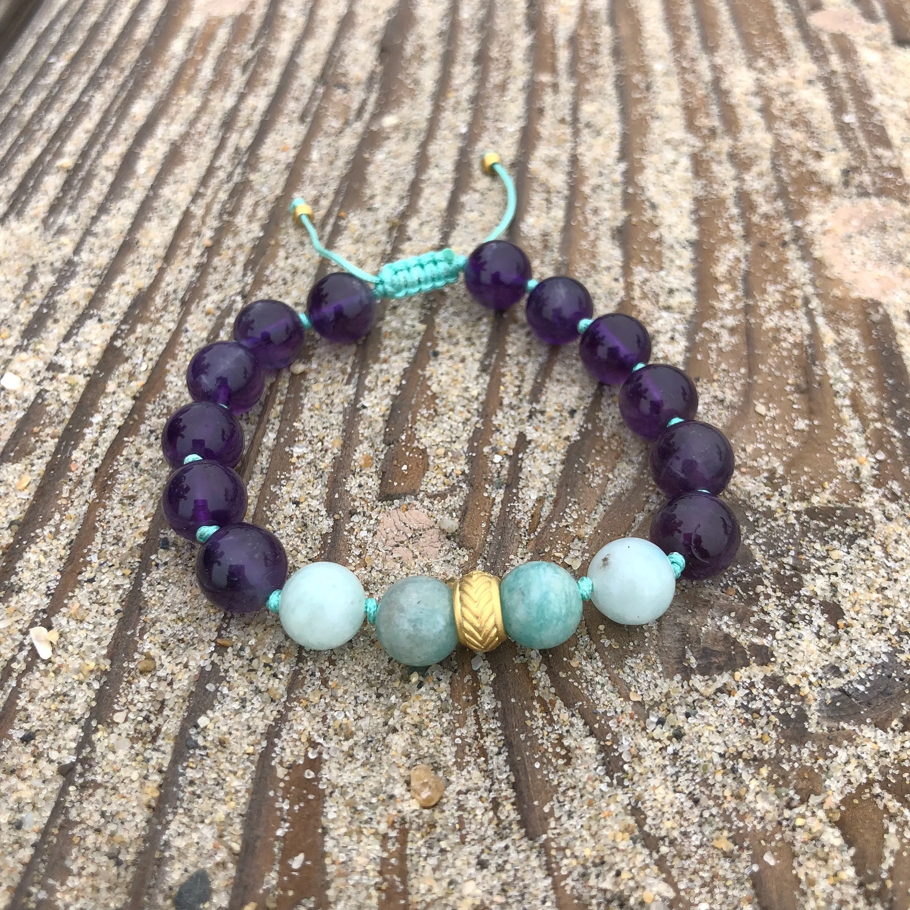 Amethyst & Amazonite Adjustable Beaded Bracelet