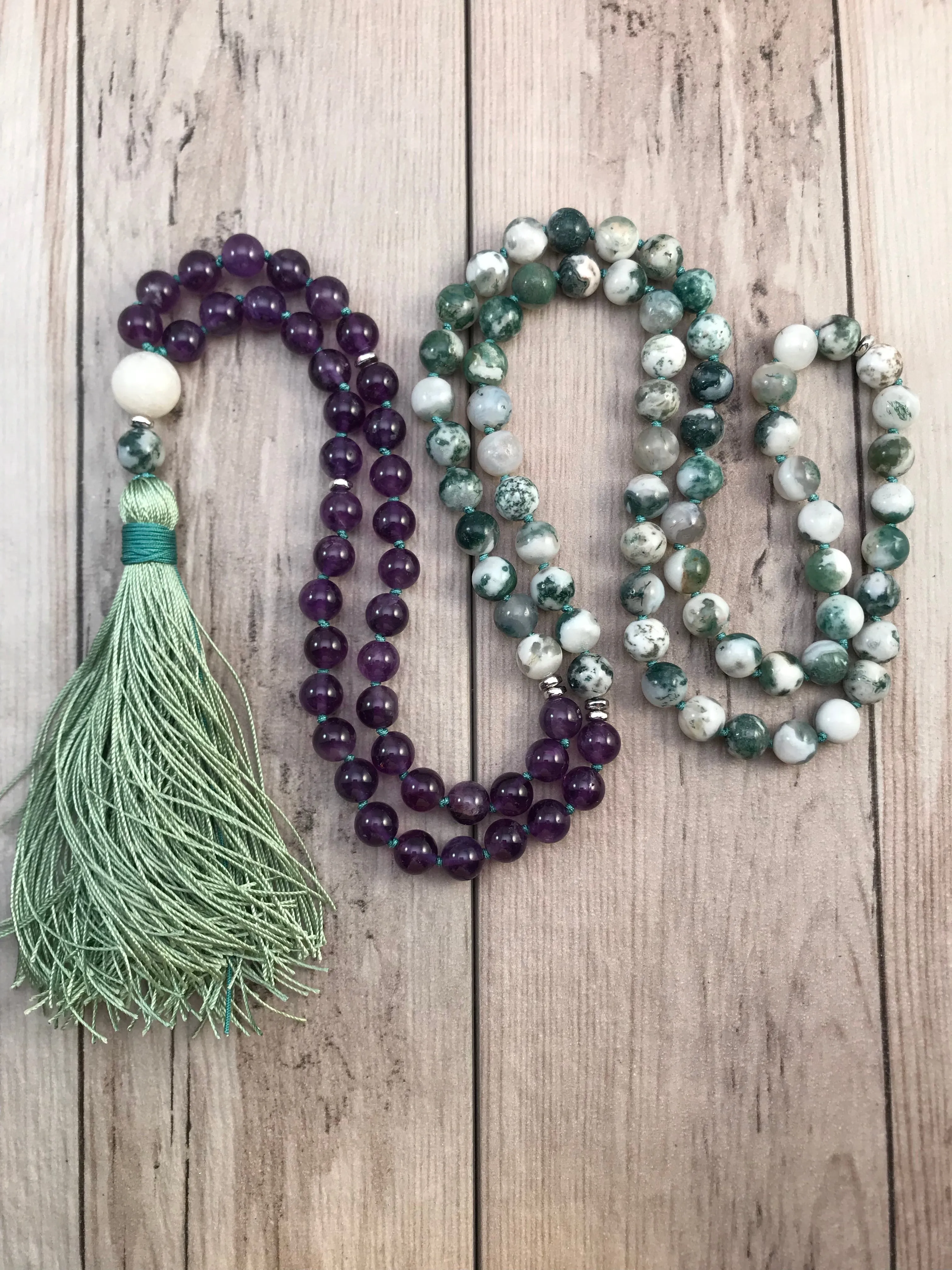 Amethyst and Tree Agate Mala Necklace