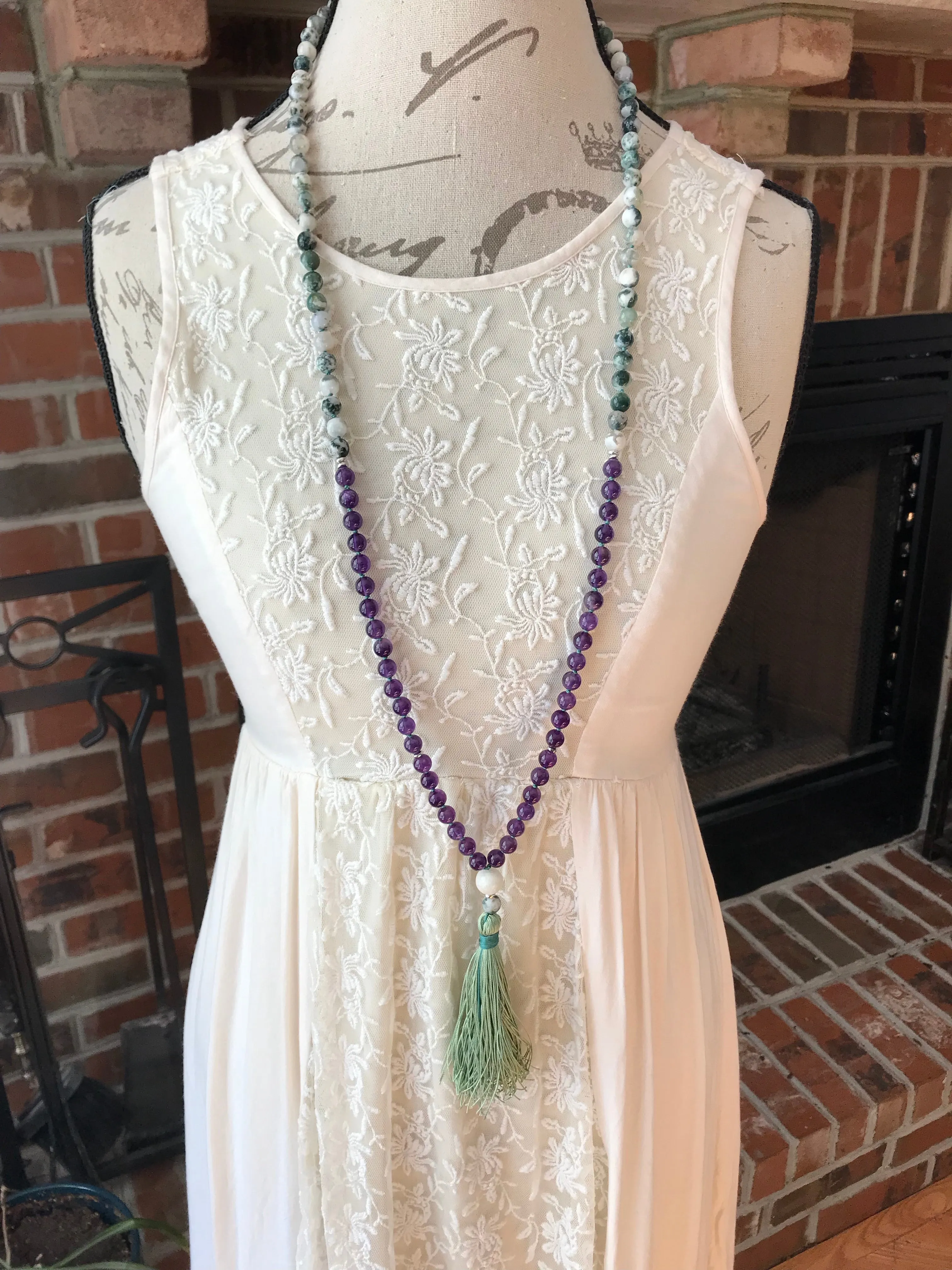 Amethyst and Tree Agate Mala Necklace