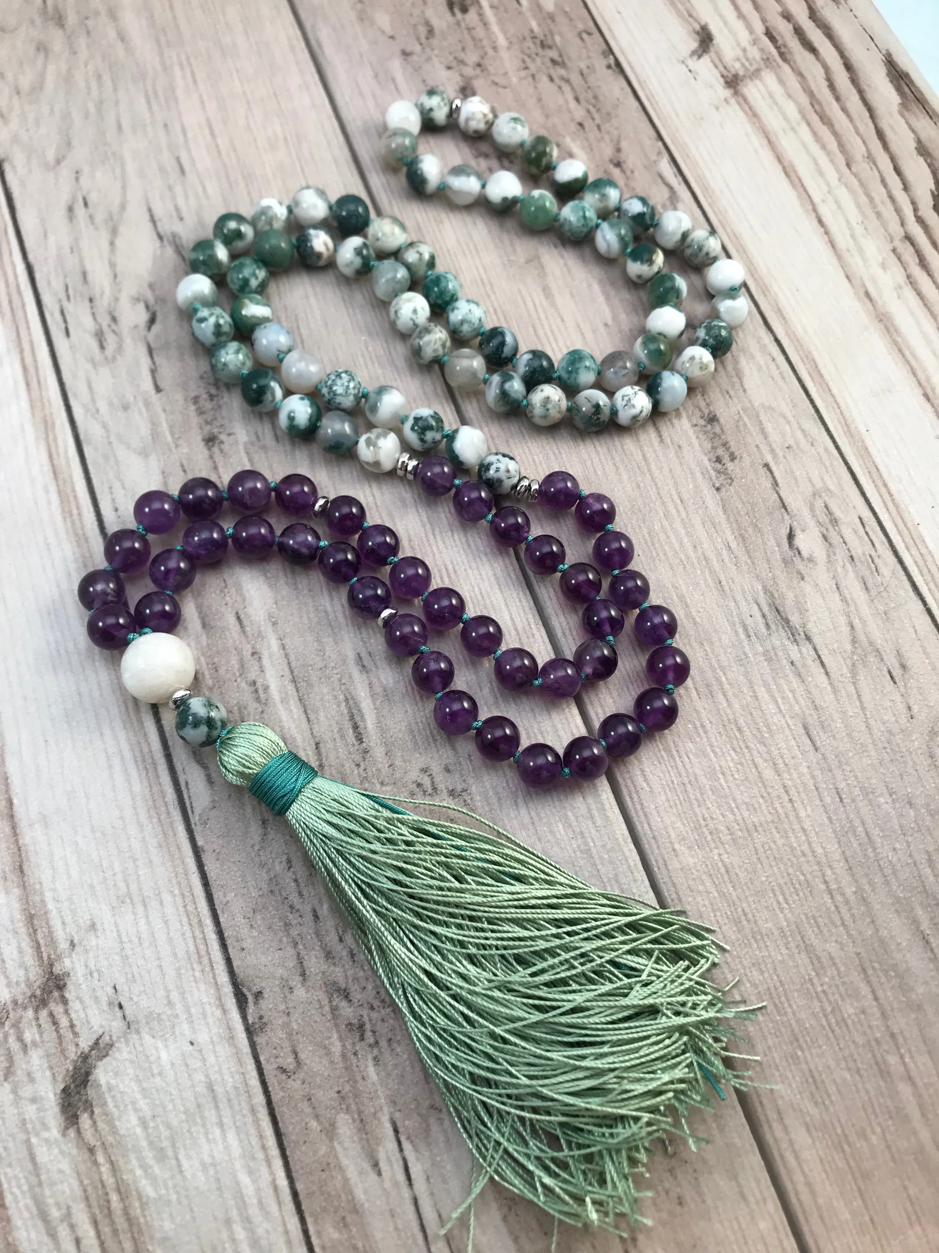 Amethyst and Tree Agate Mala Necklace
