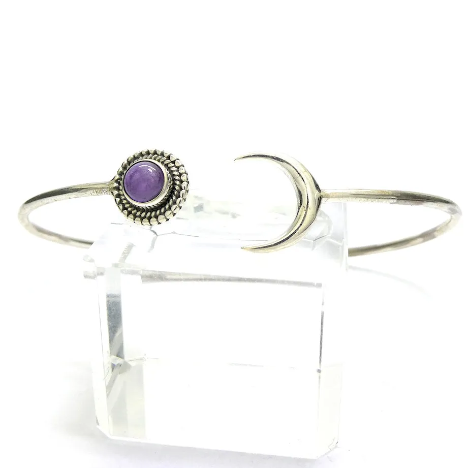 Amethyst Crescent Moon Cuff Bracelet, 925 Sterling Silver, ks