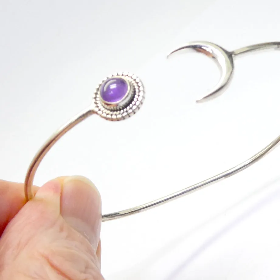 Amethyst Crescent Moon Cuff Bracelet, 925 Sterling Silver, ks